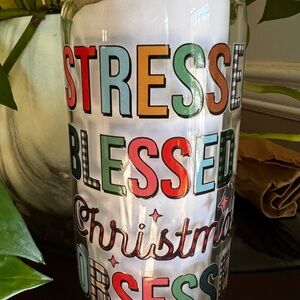 Beer Can Glass 16.oz Colorful Christmas Lettered Glassware